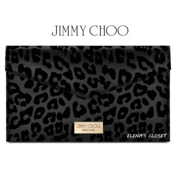 NEW ~ JIMMY CHOO BLACK LEOPARD CLUTCH - Picture 1 of 6